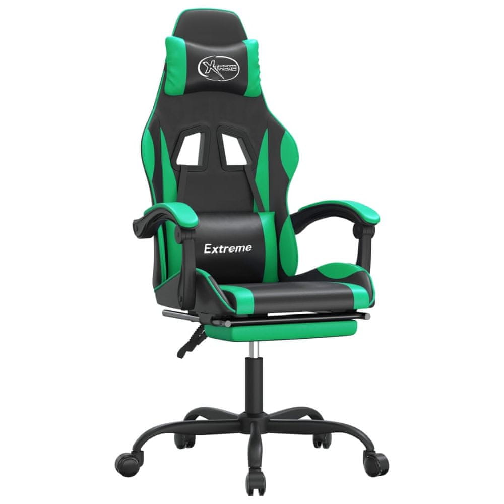 Vidaxl Otočná herná stolička s podnožkou čierna a zelená umelá koža